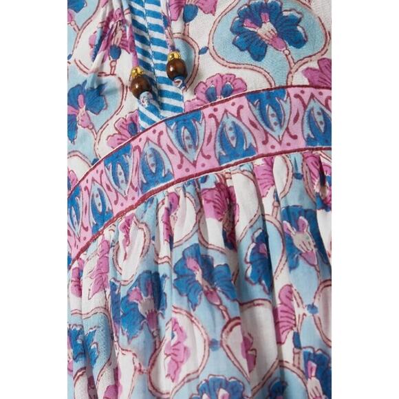 OLIPHANT Tie Front Balloon Sleeve Short Blue Cotton Block Print Dress Tuckernuck - Picture 7 of 16